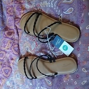 Black Strappy Flat Sandals 9.5